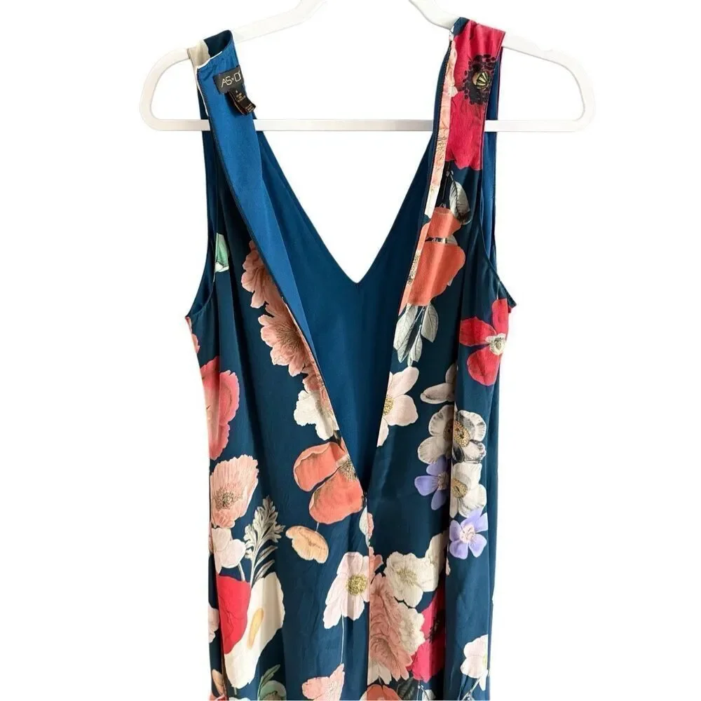 AsbyDF Womens Field Of Poppies Print Silk Juliet Maxi Dress Size Medium - Picture 4 of 16
